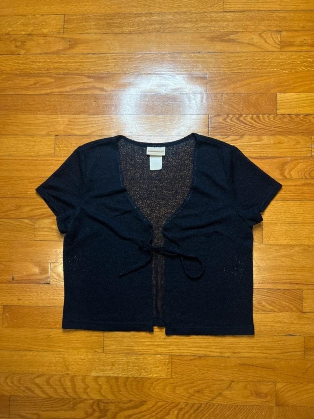 Black Short-Sleeve Tie-Front Cardigan